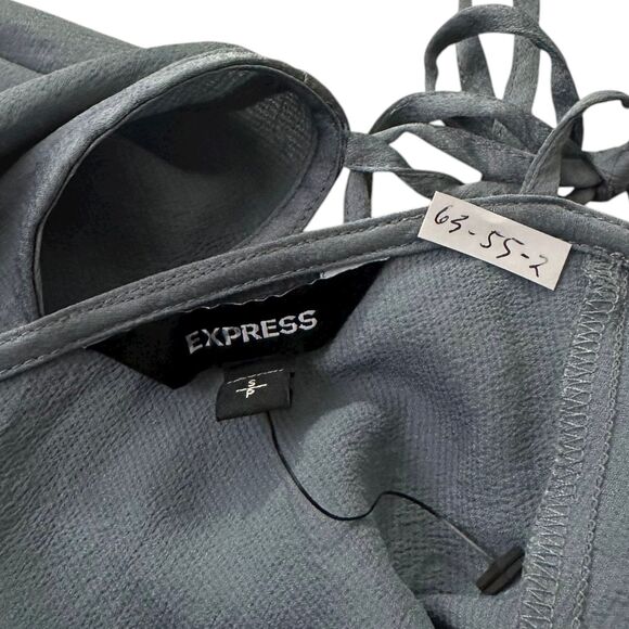 Express Blue Tie Bow Deep V-neck Blouse Women's Size Small | 63-55-2 - Picture 3 of 4